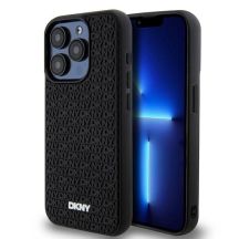 DKNY 3D Rubber Repeat Pattern Hülle für iPhone 15 Pro Max – Schwarz