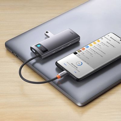21. Baseus Metal Gleam Series HUB 7-in-1 Dockingstation USB Typ C - 1 x HDMI / 1 x VGA / 3 x USB 3.2 Gen. 1 / 1 x Power Delivery / 1 x RJ-45 Ethernet grau (WKWG040013)