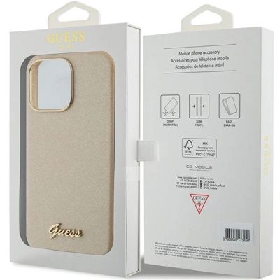8. Guess Glitter Glossy Script Hülle für iPhone 15 Pro Max – Gold