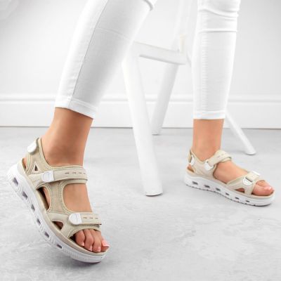 5. Rieker W RKR691 bequeme Klett-Sandalen beige