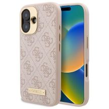 Guess 4G Logo Plate MagSafe-Hülle für iPhone 16 – Rosa