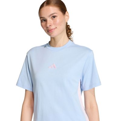 4. adidas Essentials Damen-T-Shirt mit 3 Streifen aus Baumwolle, hellblau KB7119