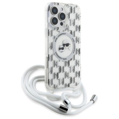 3. Karl Lagerfeld IML Crossbody Monogram Karl & Choupette Head MagSafe Hülle für iPhone 16 Pro – Transparent