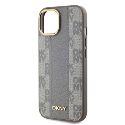 3. DKNY Leather Checkered Mono Pattern MagSafe-Hülle für iPhone 15 – Beige