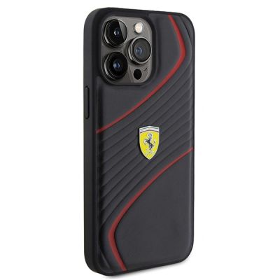 4. Ferrari Twist Metall-Logo-Hülle für iPhone 15 Pro Max – Schwarz