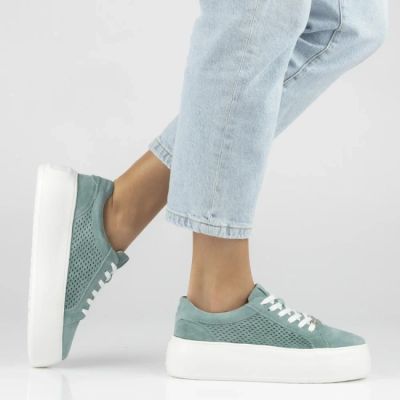 7. Damen-Sneaker aus Leder mit durchbrochenem Muster, grün, Filippo DP7520/26