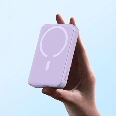 12. Baseus Magnetic Mini Inductive Powerbank 10000mAh 20W - Lila + USB-C - USB-C Kabel