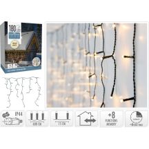 WEIHNACHTSLICHTER LICHTERVORHANG FÜR AUSSEN 180 LED STEUERGERÄT TIMER WARMWEISS GRÜNES KABEL