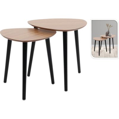 Couchtisch mit 3 Beinen, Holzplatte, 2er-Set