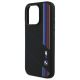 6. BMW Silikonhülle mit dreifarbigen Zierstreifen und MagSafe-Design für iPhone 16 Pro Max – Schwarz