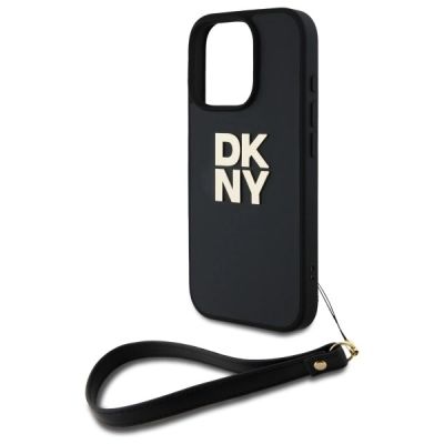 5. DKNY Wrist Strap Stock Logo Hülle für iPhone 16 Pro – Schwarz