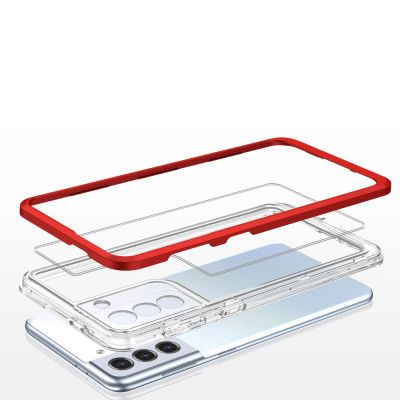 4. Klare 3in1 Hülle für Samsung Galaxy S23 Silikonhülle mit Rahmen rot