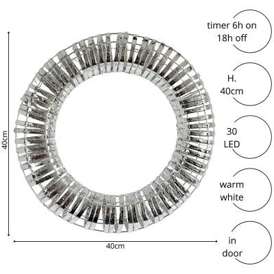 5. Dekorativer Kranzreifen, 30 LEDs, 40 cm, silber