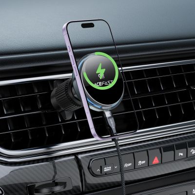 9. Acefast D61 Magnetischer Auto-Lüftungsschlitzhalter mit Qi2 25W kabelloser Ladefunktion – Grau