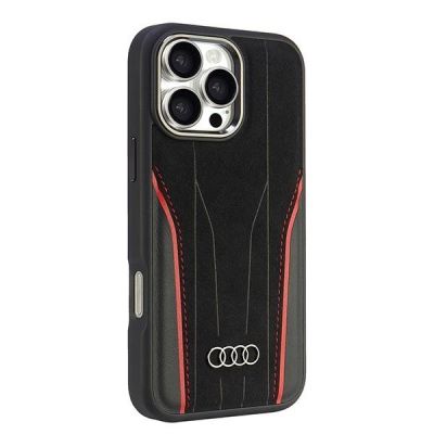 2. Audi Echtleder MagSafe iPhone 16 Pro Max 6,9" schwarz-rot/schwarz-rot Hardcase AU-TPUPCMIP16PM-R8/D3-RD
