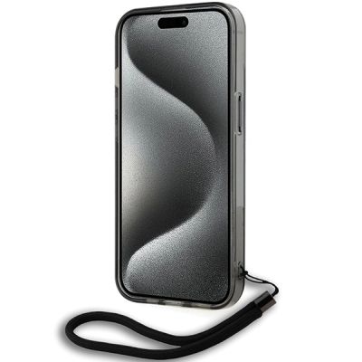 4. Karl Lagerfeld IML Mono KL Pattern & Cord Hülle für iPhone 15 / 14 / 13 – Schwarz