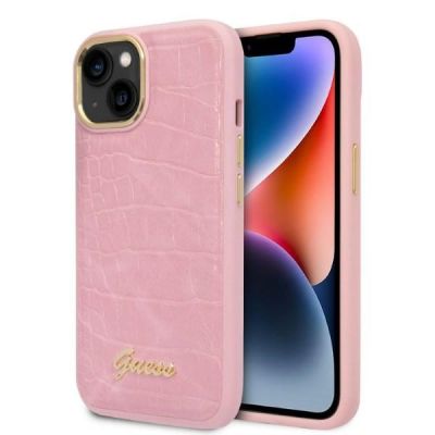 Guess Croco Collection Hülle für iPhone 14 Plus – Rosa