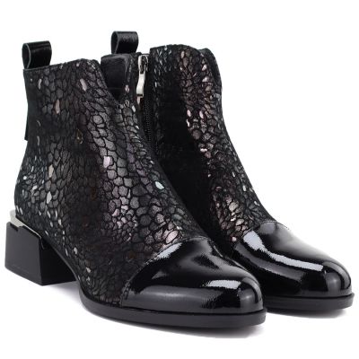 7. Damen-Ankle-Boots aus Leder mit Absatz in Schwarz und Silber D&A S.Barski LZ62-2043