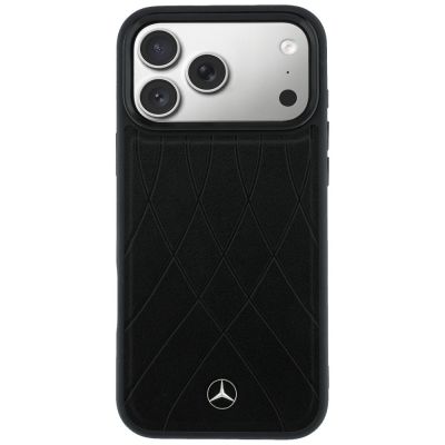3. Mercedes Lederhülle mit gekreuzten Linien und MagSafe-Design für iPhone 17 Pro Max – Schwarz