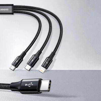 12. Baseus Rapid Series 3in1 USB-C – USB-C/ Lightning /Micro-USB-Kabel 20 W PD 1,5 m – grün