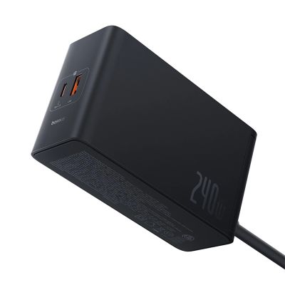6. Baseus Digital GaN 3xUSB-C 1xUSB-A 240W Wandladegerät mit Netzkabel – Schwarz