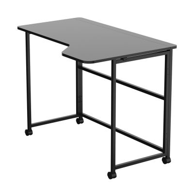 8. MACLEAN Klappschreibtisch mit Rollen, schwarz, mobil, 100 x 65 cm, max. 50 kg, abgewinkelt, L-förmig, MC