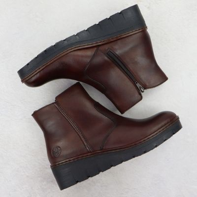 11. Braune Keilstiefeletten aus Leder für Damen, Rieker X9165-27