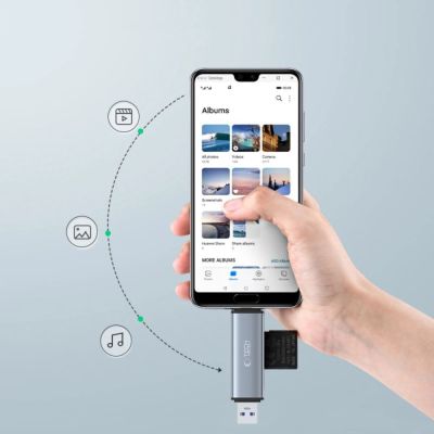 4. Tech-Protect UltraBoost SD-/Micro-SD-Kartenleser mit USB-C-/USB-A-Anschlüssen – Grau