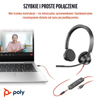 29. HP Poly Blackwire 3325 USB-C Stereo-Headset, Microsoft Teams-zertifiziert + 3,5-mm-Klinkenstecker + USB-C/A-Adapter