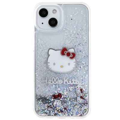 3. Hello Kitty Liquid Glitter Charms Kitty Head Hülle für iPhone 15 – Silber