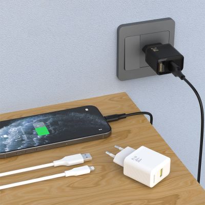 2. Dudao A23LEU 2,4A GaN EU USB-A Wandladegerät mit USB-A-auf- Lightning Kabel – Weiß