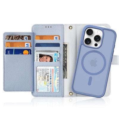 2. Dux Ducis Lawa Lederhülle für iPhone 16 Pro Max mit abnehmbarer magnetischer Brieftasche - Blau