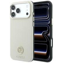 Guess MagSafe Hülle mit genarbtem, rundem Strass-Logo für iPhone 18 Pro Max / 17 Pro Max – Beige