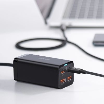 11. Baseus GaN3 Pro schnelles universelles GaN-Ladegerät 2 x USB Typ C / 2x USB 100W PD3.0, QC4.0+, AFC schwarz (CCGP000101)