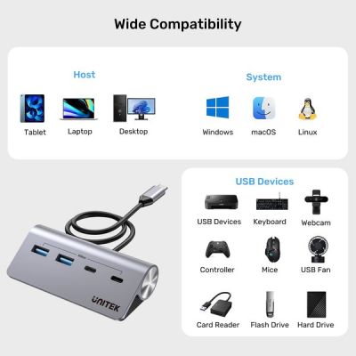 10. UNITEK ALUMINIUM-HUB USB-A/C 2X USBA 2X USBC 5GBP