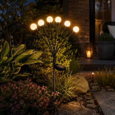 6. Solarlampe „Tanzt im Wind“ – Weiße Kugeln, 6 LEDs, 75 cm, XXL