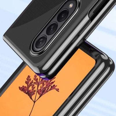 5. Plating Case Hülle für Samsung Galaxy Z Fold 4 Hülle mit metallischem Rahmen blau