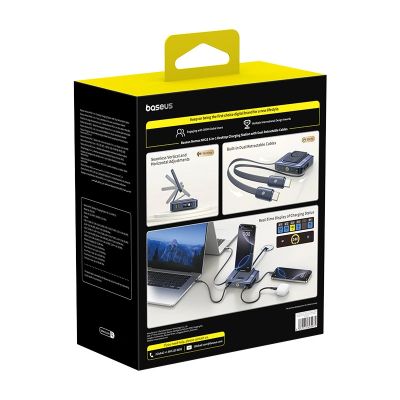 5. Baseus Nomos NH21 6-in-1 245W Kabellose Ladestation mit zwei einziehbaren USB-C-Kabeln – Schwarz