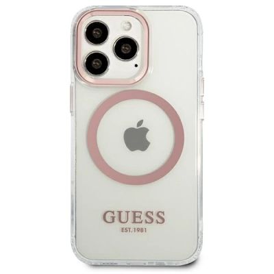 3. Guess Metal Outline MagSafe Hülle für iPhone 13 Pro / iPhone 13 – Pink