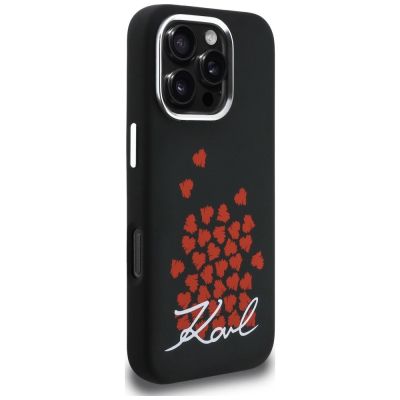 4. Karl Lagerfeld Silikonhülle mit Herzlogo und MagSafe-Funktion für iPhone 16 Pro Max – Schwarz