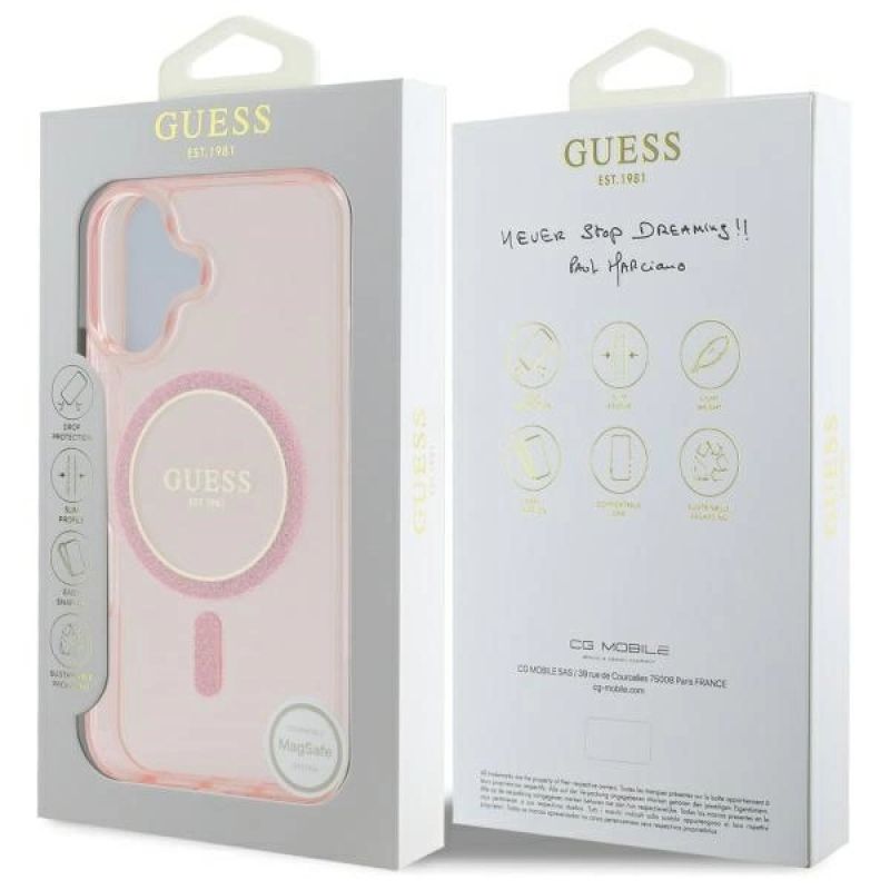8. Guess GUHMP16SHFGEREP iPhone 16 6,1" rosa/rosa Hardcase IML Glitter Circle MagSafe