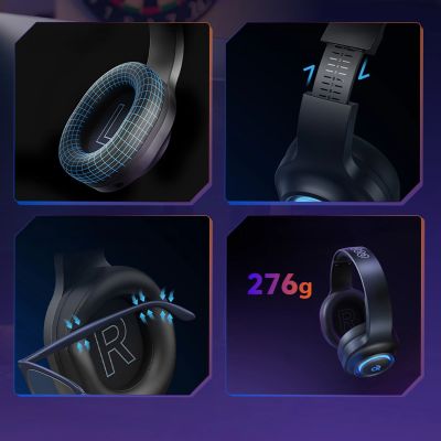 12. QCY Heroad V200 Tri-Mode Gaming-Kopfhörer mit 7.1-Sound, 240 Stunden Akkulaufzeit und abnehmbarem Mikrofon – Schwarz