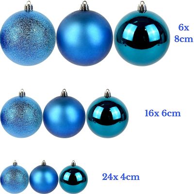3. Dekorative Plastikkugeln, Safe, 46 Stück, blauer Glimmer