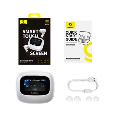 6. Baseus Bowie M2s Ultra TWS Kabellose In-Ear-Kopfhörer mit interaktivem Bildschirm – Weiß