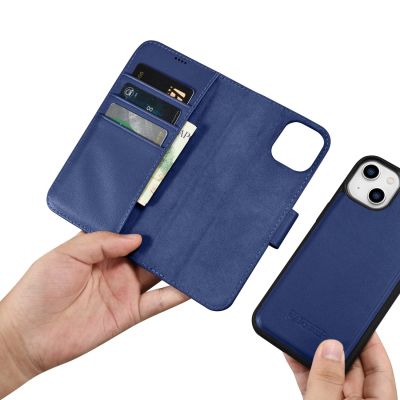 14. iCarer Wallet Case 2in1 Cover iPhone 14 Plus Anti-RFID Leder Flip Case Blau (WMI14220727-BU)