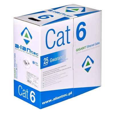 4. Alantec U/UTP Cat.6 Netzwerkkabel, LSOH, DCA 4x2x23 AWG, 1 Gbit/s (10 Gbit/s bis zu 55 m), 450 MHz, Grau, 305 m (KIU6LSOH305D)