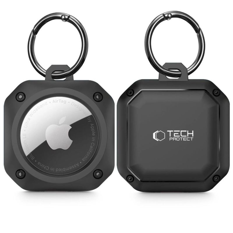 Tech-Protect Rough Pro Schutzhülle für Apple AirTag 1/2 mit Ring – Schwarz