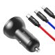 3. Baseus Autoladegerät 2x USB 4,8A 24W mit LCD + 3ins1 Kabel USB - USB Typ C / micro USB / Lightning schwarz (TZCCBX-0G)