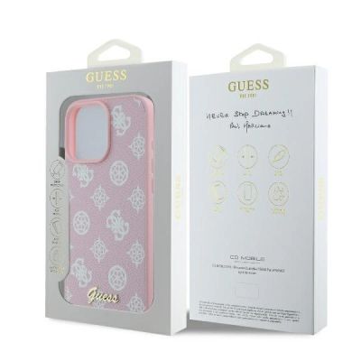 8. Guess MagSafe Hülle mit Pfingstrosen-Schriftzug für iPhone 16 Pro – Rosa