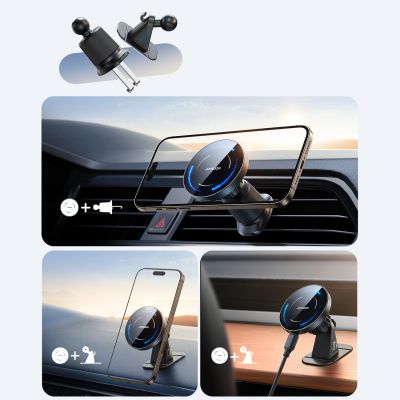 2. Joyroom JR-ZS502 MagSafe-kompatible Autohalterung mit kabellosem Ladegerät für Lüftungsschlitze/Armaturenbrett – Schwarz